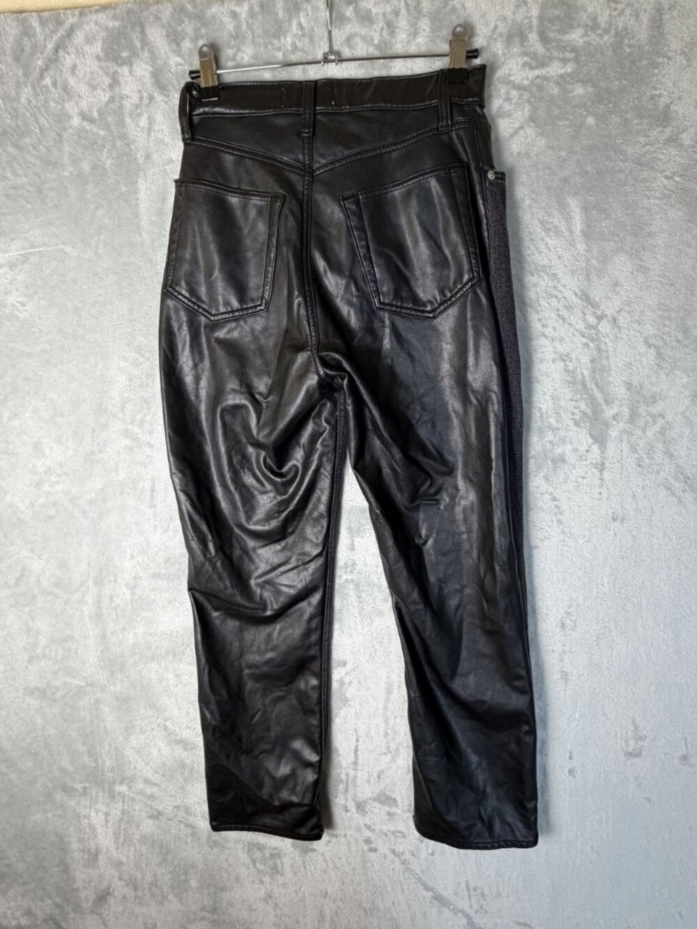 ABERCROMBIE & FITCH Womens 4 R 27 Black Vegan Leather Mixed Fabric High Rise Jea - Picture 3 of 3